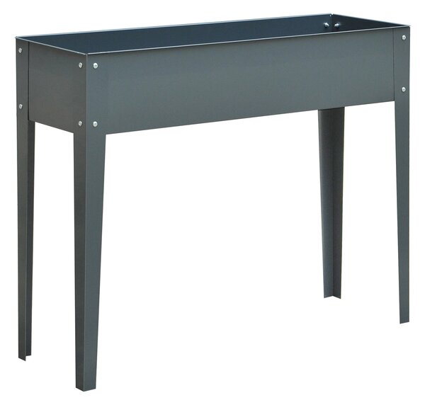 Outsunny Fioriera da Esterno Rialzata in Metallo con 3 Fori di Drenaggio, 100x30x80 cm, Grigio|Aosom