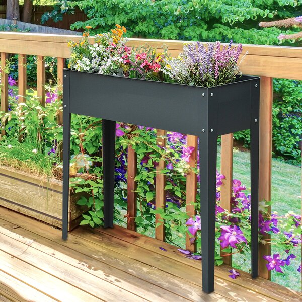 Outsunny Fioriera da Esterno Rialzata in Metallo con 3 Fori di Drenaggio, 100x30x80 cm, Grigio|Aosom