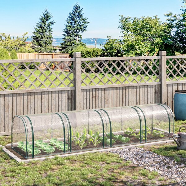 Outsunny Serra a Tunnel in Acciaio con 4 Porte a Cernierae, PVC Impermeabile e Anti UV, 395x100x80 cm, Verde scuro | Aosom Italy