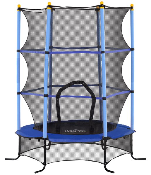HOMCOM Trampolino Elastico per Bambini Ø1.6x1.9 m con Rete di Sicurezza e Pali Imbottiti, Età 3-10 Anni, Blu