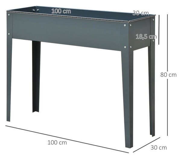 Outsunny Fioriera da Esterno Rialzata in Metallo con 3 Fori di Drenaggio, 100x30x80 cm, Grigio|Aosom