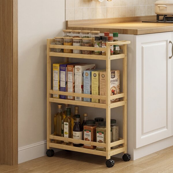 HOMCOM Carrello Portaoggetti Salvaspazio con Ruote a Freno e Maniglia, 55x20x75 cm, Naturale | Aosom Italy