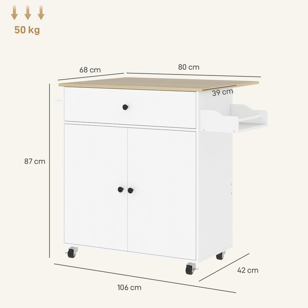 HOMCOM Isola per Cucina con Cassetto, Armadietto, Portaspezie e Portasciugamani, 106x42x87 cm, Bianco e Rovere | Aosom Italy