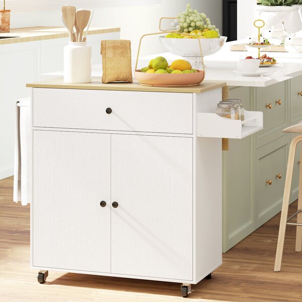 HOMCOM Isola per Cucina con Cassetto, Armadietto, Portaspezie e Portasciugamani, 106x42x87 cm, Bianco e Rovere | Aosom Italy