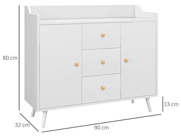 HOMCOM Credenza Moderna in Legno con 3 Cassetti e 2 Armadietti a 2 Livelli, 90x32x80 cm, Bianco | Aosom Italy