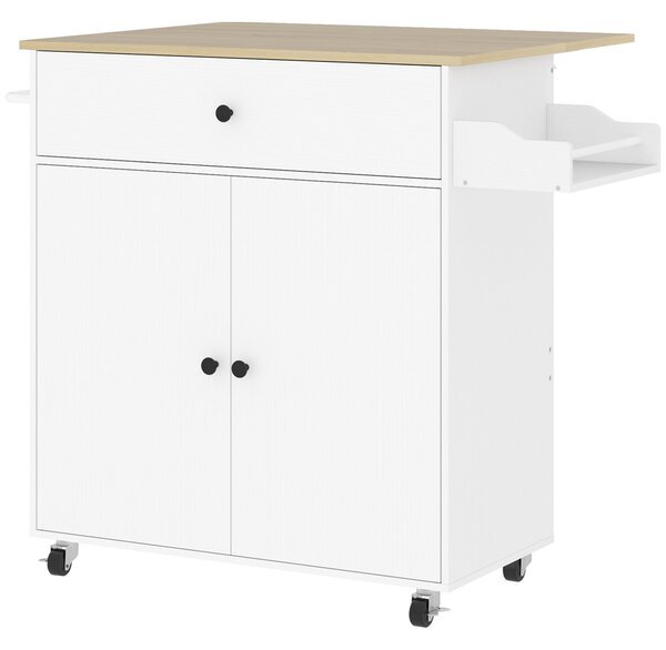 HOMCOM Isola per Cucina con Cassetto, Armadietto, Portaspezie e Portasciugamani, 106x42x87 cm, Bianco e Rovere | Aosom Italy