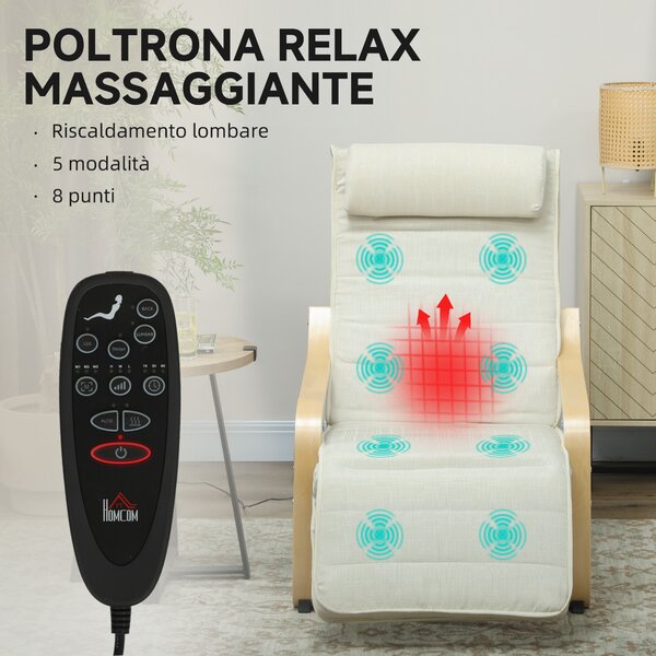 HOMCOM Poltrona Relax Riscaldante e Massaggiante con Poggiapiedi Regolabile e Telecomando, 67x95x101 cm, Crema | Aosom Italy