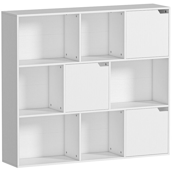 HOMCOM Libreria a Cubi con 6 Sezioni Aperte e 3 Chiuse, in Legno Bianco, 106x24x95 cm | Aosom Italy