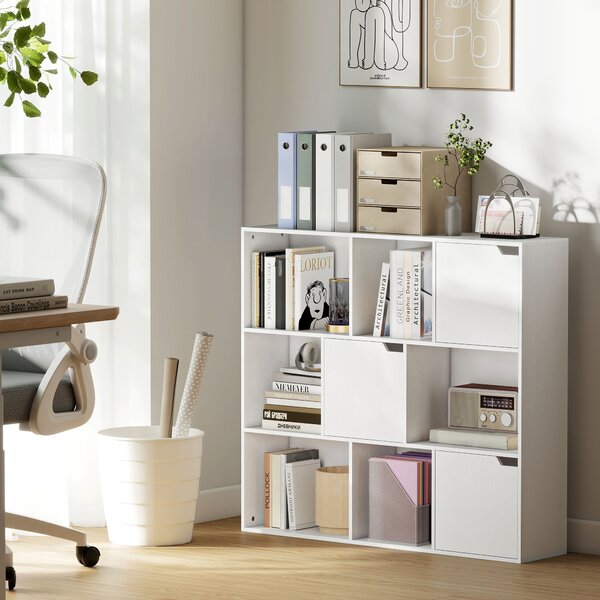 HOMCOM Libreria a Cubi con 6 Sezioni Aperte e 3 Chiuse, in Legno Bianco, 106x24x95 cm | Aosom Italy