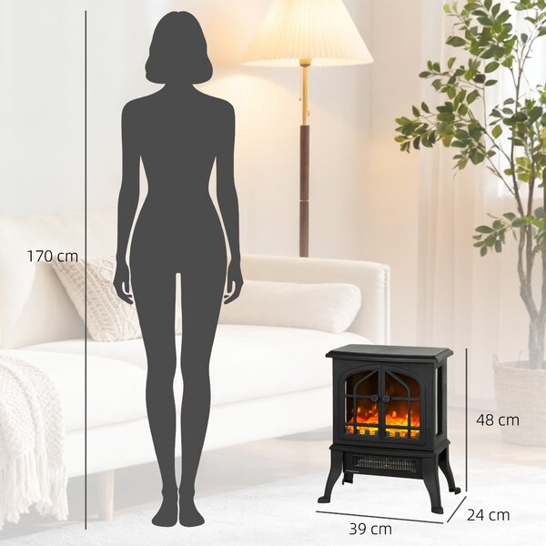 HOMCOM Camino Elettrico da Terra 900/1800W Vista su Tre Lati, Fiamma 3D e Termostato Regolabile 10-35°C, 30㎡, Nero | Aosom Italy