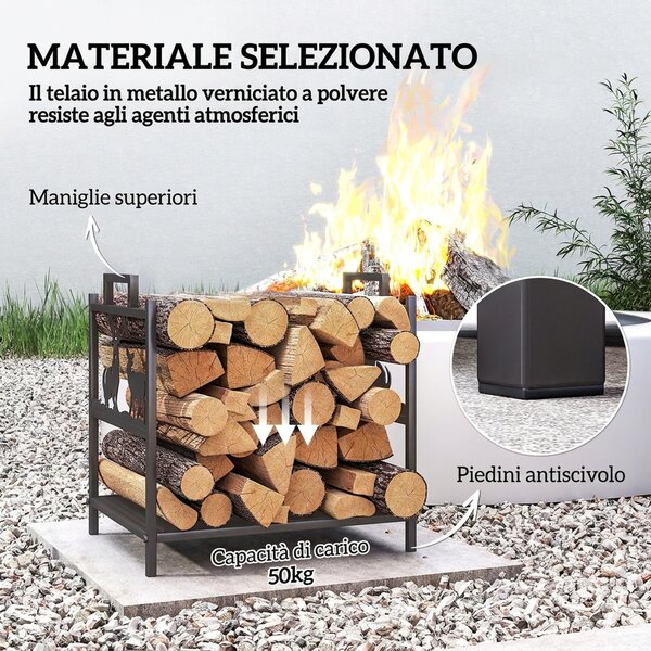 Outsunny Portalegna per interni in Metallo, 42,5 x 33,5 x 43 cm, Nero | Aosom Italy