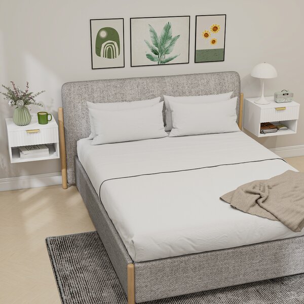 HOMCOM Set di 2 Comodini Sospesi con Pannelli Scanalati, Cassetto e Ripiano, 40x34x29 cm, Bianco | Aosom Italy