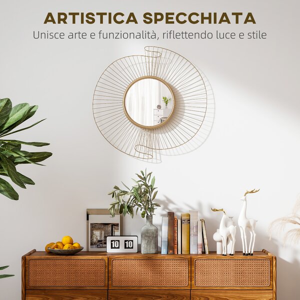 HOMCOM Specchio da Parete Rotondo con Strisce in Metallo e Design Plissettato, 60x60 cm, Oro | Aosom Italy