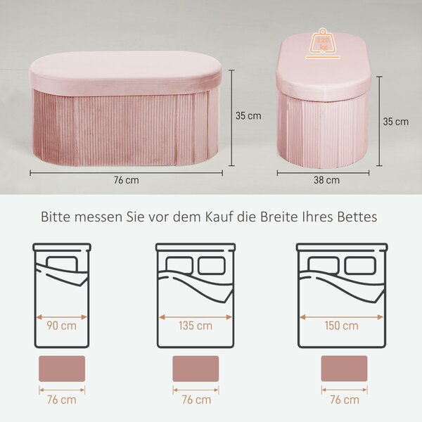 HOMCOM Pouf Contenitore Pieghevole con Vano da 72L e Rivestimento in Velluto, 76x38x35 cm, Rosa | Aosom Italy