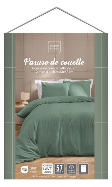 Set copripiumino e federa verde per letto matrimoniale ed esteso 240x220 cm Linella – douceur d'intérieur
