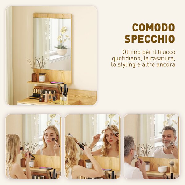 HOMCOM Set da Ingresso con Specchio con Mensola e Mobiletto a Parete con Cassetto e 2 Ripiani Aperti, in Legno e Vetro | Aosom Italy