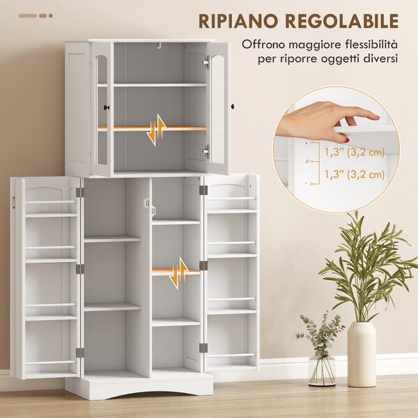 HOMCOM Mobile Dispensa 162 cm, Credenza Cucina, Ante Soft-Close Acrilico, Ripiani, Bianco. | Aosom Italy