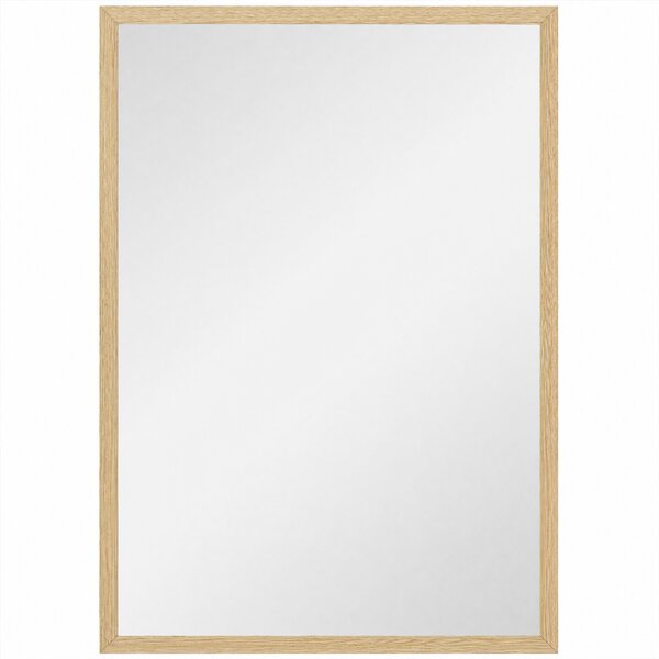 HOMCOM Specchio da Parete Rettangolare con Ganci, Specchio a Muro in Vetro e MDF, 50x70 cm, Color Legno | Aosom Italy