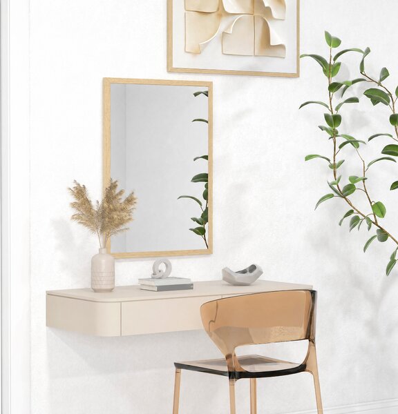 HOMCOM Specchio da Parete Rettangolare con Ganci, Specchio a Muro in Vetro e MDF, 50x70 cm, Color Legno | Aosom Italy