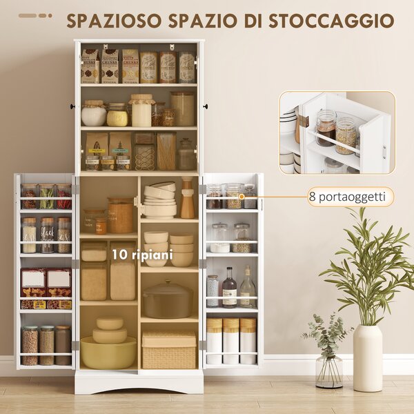 HOMCOM Mobile Dispensa 162 cm, Credenza Cucina, Ante Soft-Close Acrilico, Ripiani, Bianco. | Aosom Italy