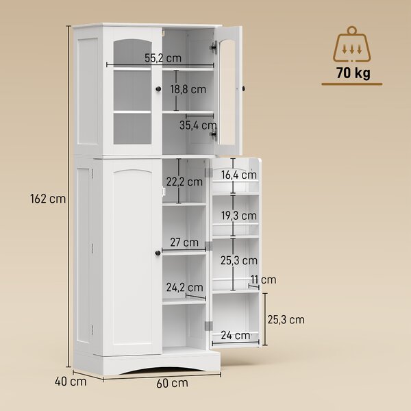 HOMCOM Mobile Dispensa 162 cm, Credenza Cucina, Ante Soft-Close Acrilico, Ripiani, Bianco. | Aosom Italy