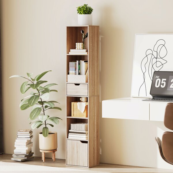 HOMCOM Scaffale Libreria a 4 Ripiani Aperti con Armadietto e Cassetto, 30x24x158 cm, Color Legno | Aosom Italy