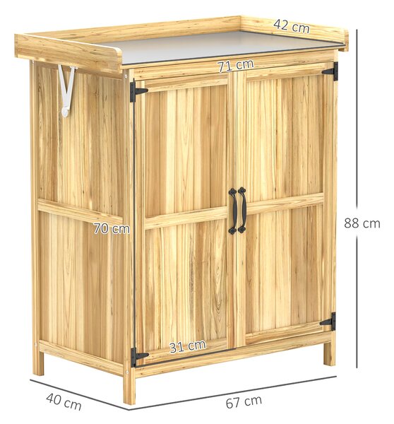 Outsunny Armadietto da Esterno, Capanno Porta Attrezzi con Mensola, in Legno con 2 Ante per Giardino, Patio, Color Legno | Aosom Italy