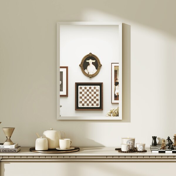 HOMCOM Specchio da Parete Rettangolare con Ganci, Specchio a Muro in Vetro e MDF, 40x60 cm, Bianco | Aosom Italy