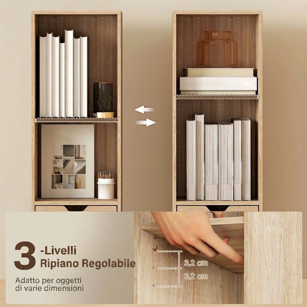 HOMCOM Scaffale Libreria a 4 Ripiani Aperti con Armadietto e Cassetto, 30x24x158 cm, Color Legno | Aosom Italy
