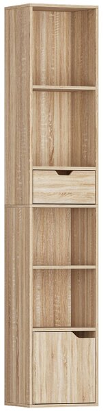 HOMCOM Scaffale Libreria a 4 Ripiani Aperti con Armadietto e Cassetto, 30x24x158 cm, Color Legno | Aosom Italy