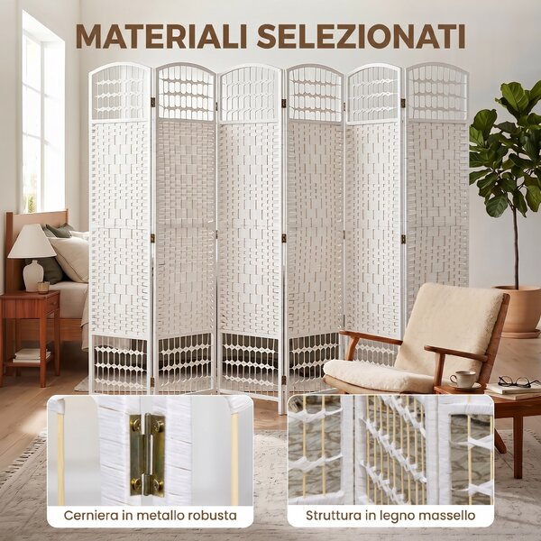 HOMCOM Paravento da Interno a 6 Pannelli Pieghevole 240x170 cm Bianco | Aosom Italy