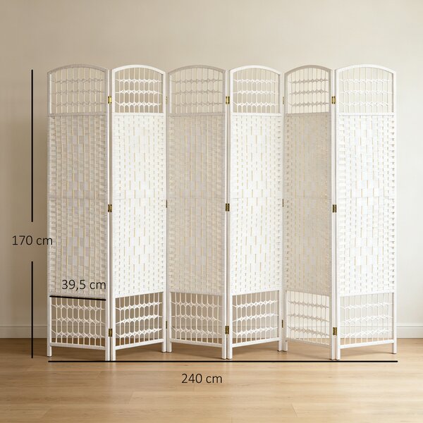 HOMCOM Paravento da Interno a 6 Pannelli Pieghevole 240x170 cm Bianco | Aosom Italy