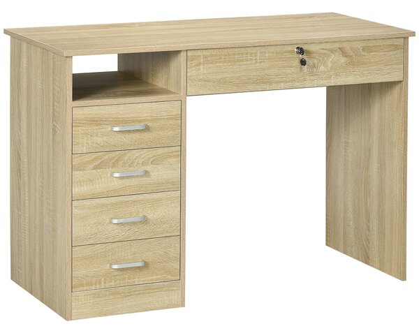 HOMCOM Scrivania per Camera o Ufficio in Legno con 2 Cassetti e 2 Chiavi, 110x50x76cm, Bianco | Aosom Italy