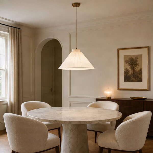 Lampada a sospensione Lisbeth Lucande, dimmerabile, Bianco / Opale, Soggiorno / Sala da pranzo, Tessuto / Stoffa / Seta, Campagna / Rustiche, Lampada a sospensione