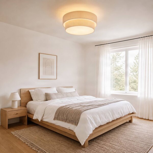 Plafoniera soffitto Tazia Lindby, dimmerabile, Crema / Ambra, Soggiorno / Sala da pranzo, Tessuto / Stoffa / Seta, Plafoniera