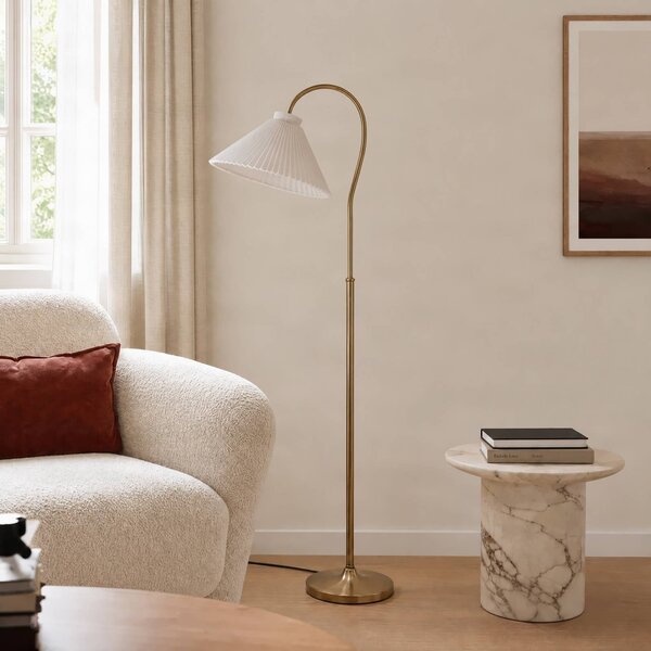 Lampada da terra Lisbeth Lucande, Bianco / Opale, Soggiorno / Sala da pranzo, Tessuto / Stoffa / Seta, Campagna / Rustiche, Lampada da terra