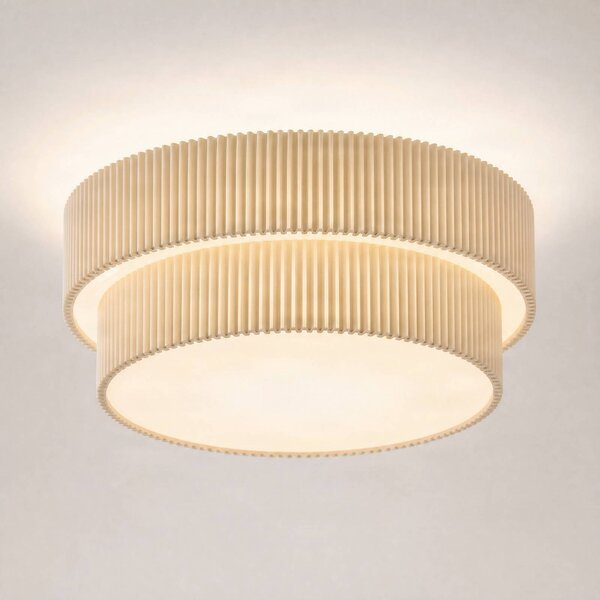 Plafoniera soffitto Tazia Lindby, dimmerabile, Crema / Ambra, Soggiorno / Sala da pranzo, Tessuto / Stoffa / Seta, Plafoniera