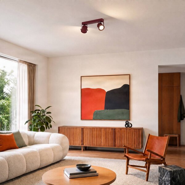 Faretto da soffitto Canico, a due luci, rosso Canico Argon, Rosso, Soggiorno / Sala da pranzo, Metallo, Moderno, Faretto alogeno