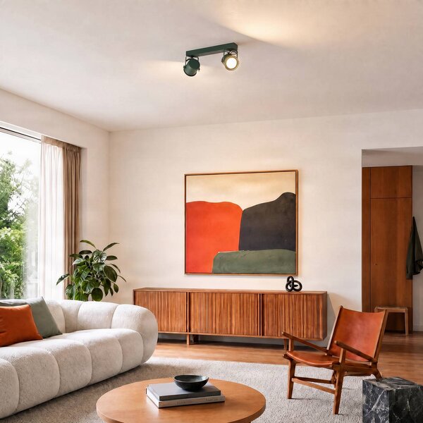 Faretto da soffitto Canico, a due luci, verde Canico Argon, Verde, Soggiorno / Sala da pranzo, Metallo, Moderno, Faretto alogeno