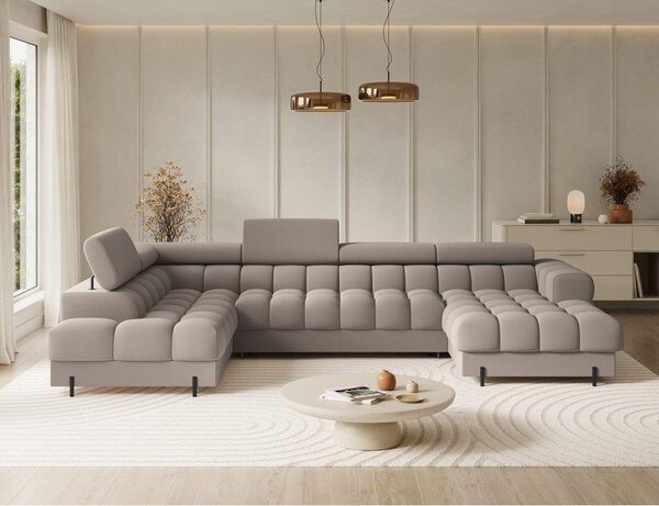 Divano angolare marrone chiaro allungabile (con penisola a sinistra/a U) con rivestimento in velluto Feraria – ELTAP
