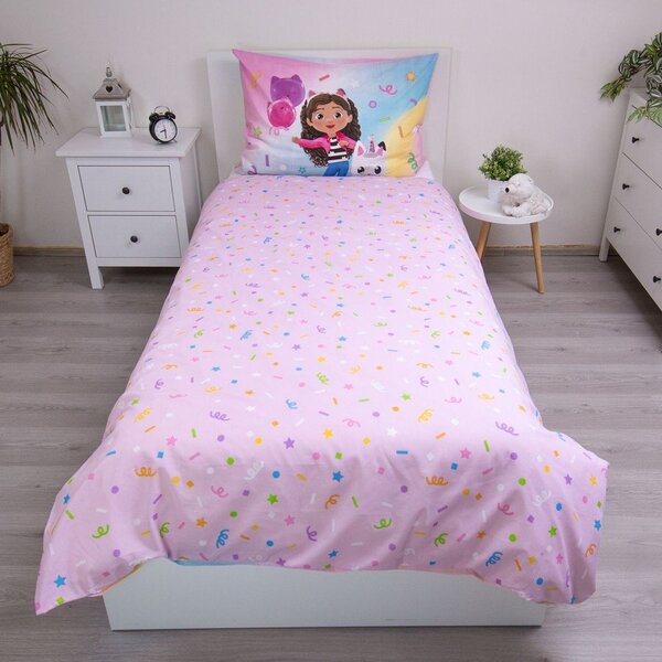 Set copripiumino e federa da bambini rosa in cotone per letto singolo 140x200 cm Gabby's Dollhouse "Rainbow" – Jerry Fabrics