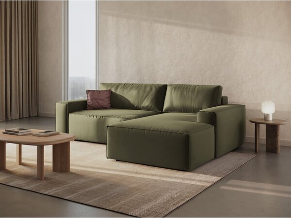 Divano angolare verde allungabile/con contenitore (con penisola a destra/con chaise lounge) con rivestimento in velluto Jodie – Micadoni