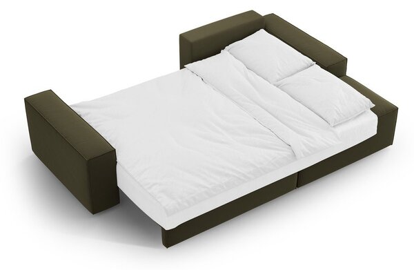 Divano angolare verde allungabile/con contenitore (con penisola a destra/con chaise lounge) con rivestimento in velluto Jodie – Micadoni