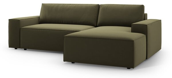 Divano angolare verde allungabile/con contenitore (con penisola a destra/con chaise lounge) con rivestimento in velluto Jodie – Micadoni
