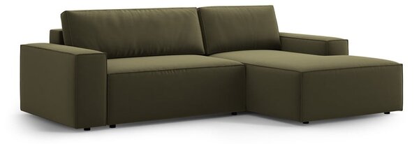 Divano angolare verde allungabile/con contenitore (con penisola a destra/con chaise lounge) con rivestimento in velluto Jodie – Micadoni