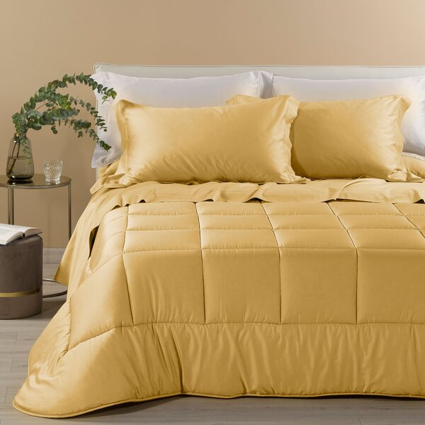 Trapunta In Raso Di Cotone Raso Matrimoniale Dreaming Tinta Unita Gold Caleffi