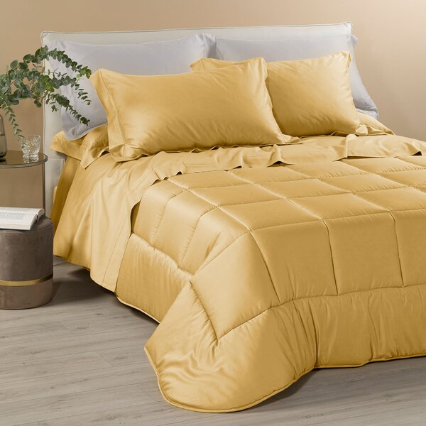 Trapunta In Raso Di Cotone Raso Matrimoniale Dreaming Tinta Unita Gold Caleffi