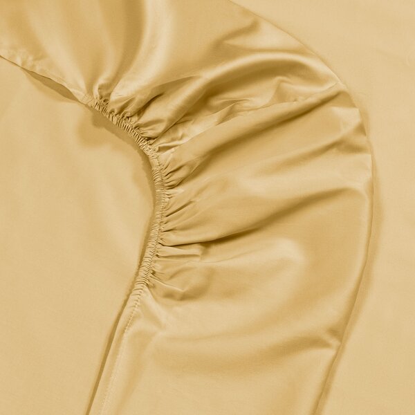 Completo Lenzuola In Raso Di Cotone Raso Matrimoniale Dreaming Tinta Unita Gold Caleffi