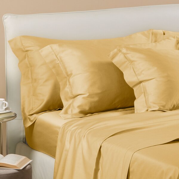 Completo Lenzuola In Raso Di Cotone Raso Matrimoniale Dreaming Tinta Unita Gold Caleffi
