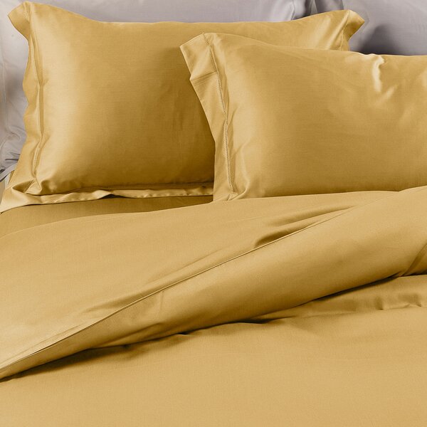 Completo Copripiumino In Raso Di Cotone Raso Matrimoniale Dreaming Tinta Unita Gold Caleffi